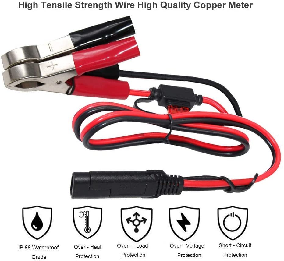 (3Pack)1.5Ft 12V Battery Alligator Clip To Sae 2Pin Quick Disconnect Cable Sae To Battery Clamp Cable 7.5A Fuse