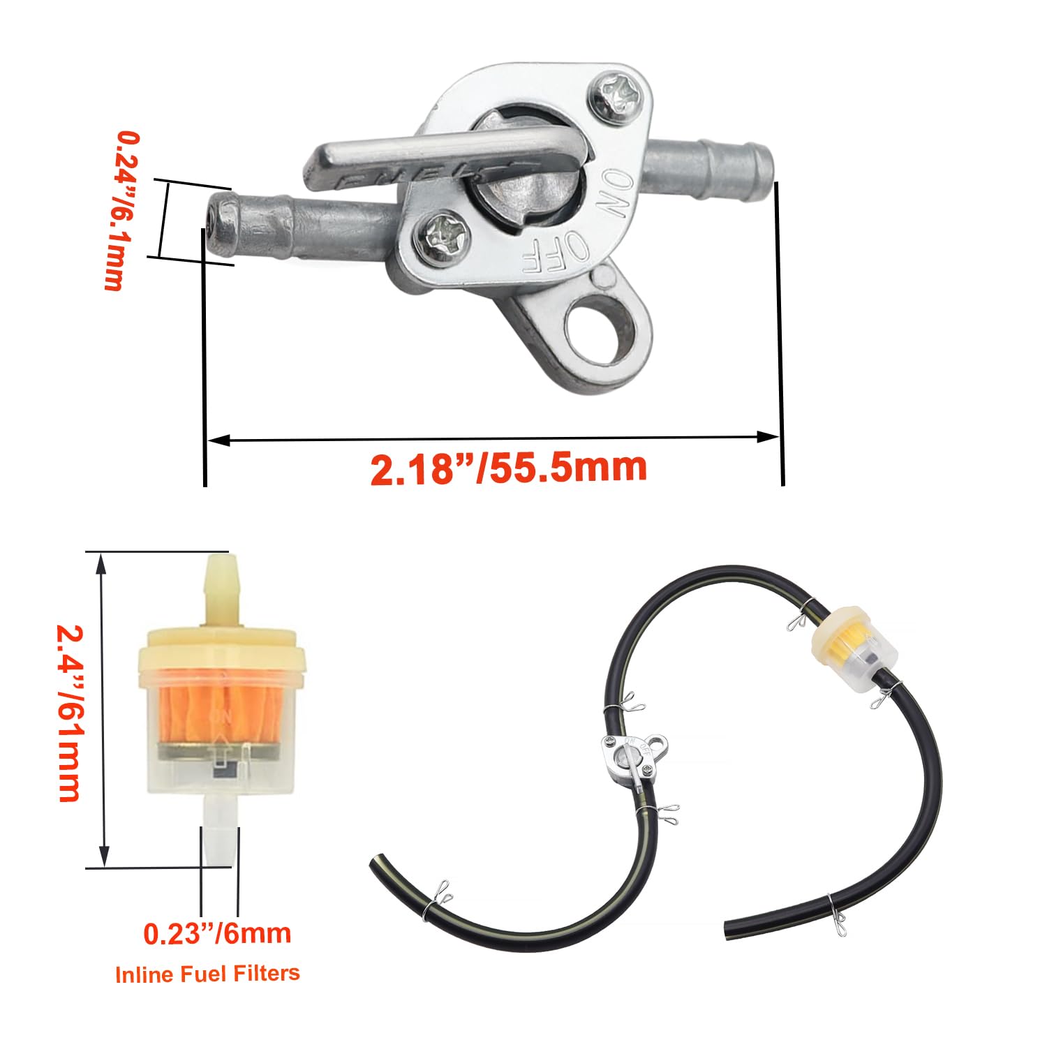 Tnisesm Gas Fuel Line Hose With Fuel Filters Inline Shut Off Valve Petcock Set Spring Clamps For 50Cc 70Cc 90Cc 110Cc 125Cc 150Cc Coolster Apollo Baja Atv Four Wheeler Moped Scooter Dirt Pit Bike