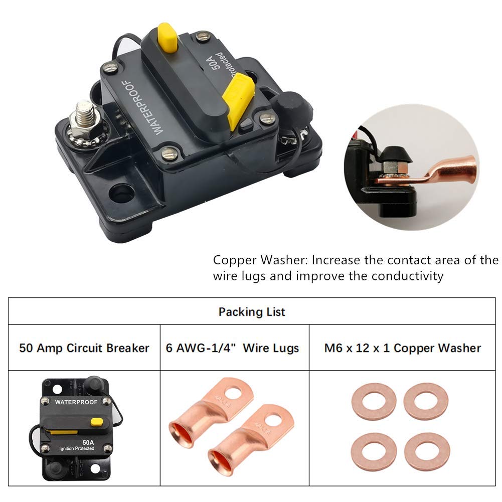 STETION 50 Amp Circuit Breaker with Manual Reset Marine Circuit Breaker Protect for Automotive Audio System Battery Fuse Solar B