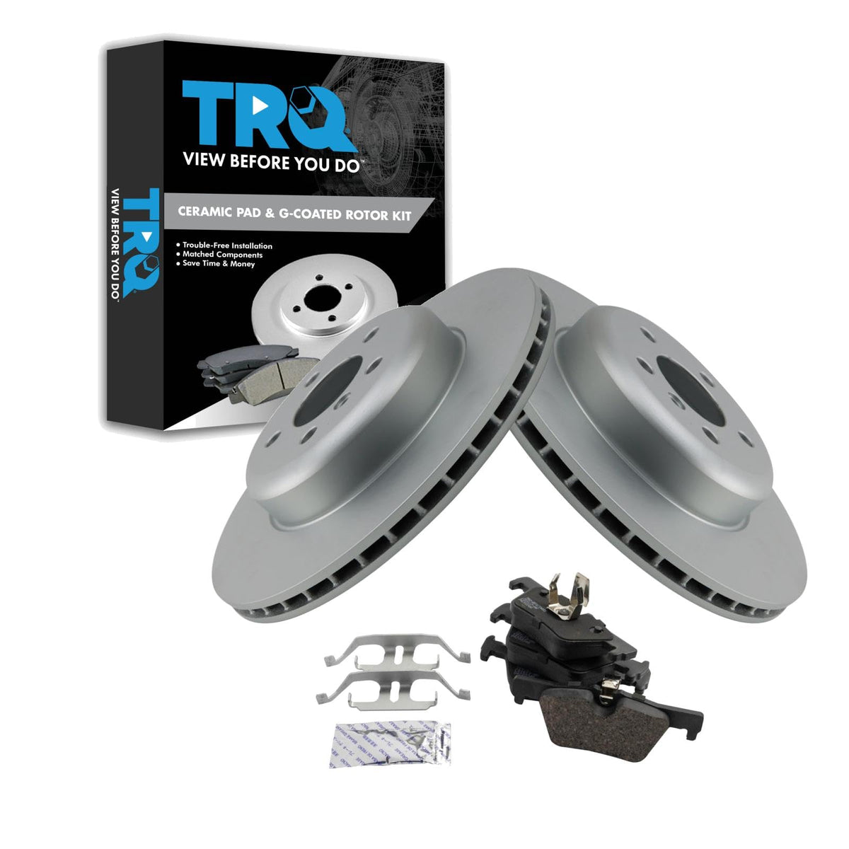 Trq Rear Brake Pad & Rotor Kit Brake Pads Brake Rotor Ceramic Premium G-Coated Compatible With 2016 Bmw 320I Xdrive 2014-2016 32