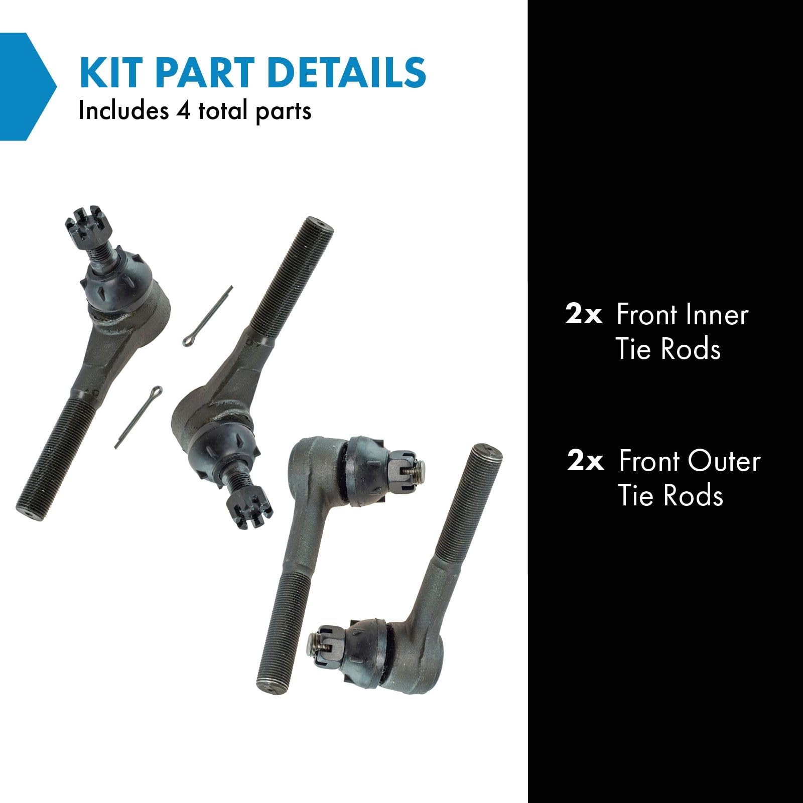 Trq Front Steering Inner Outer Tie Rod Ends Driver Passenger Kit Set 4Pc For Van 2Wd