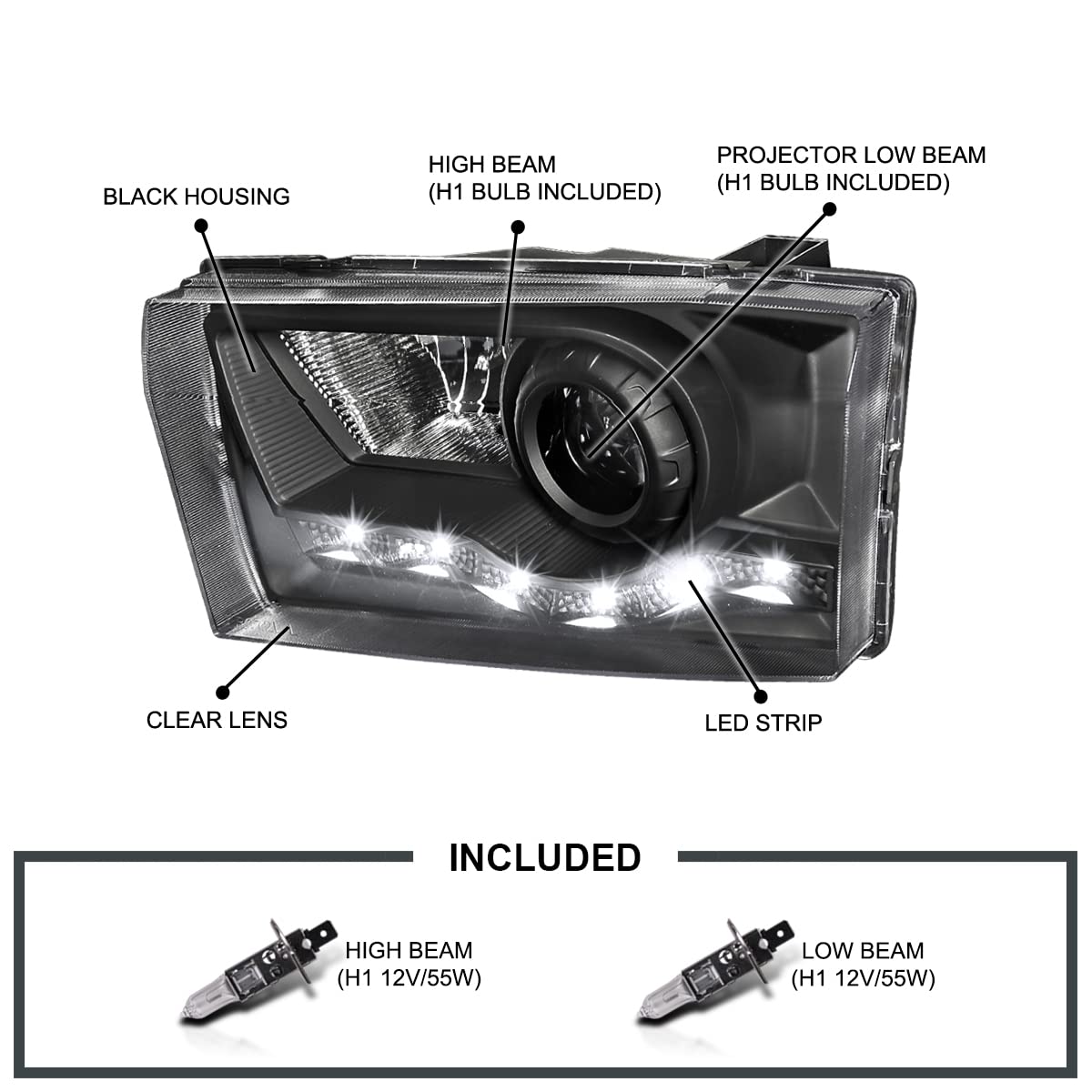 Spec-D Tuning Black Projector Headlights + R8 Led Compatible With 1999-2004 Ford F250 F350 F450 F550, 2000-2004 Ford Excursion, Left + Right Pair Headlamps Assembly