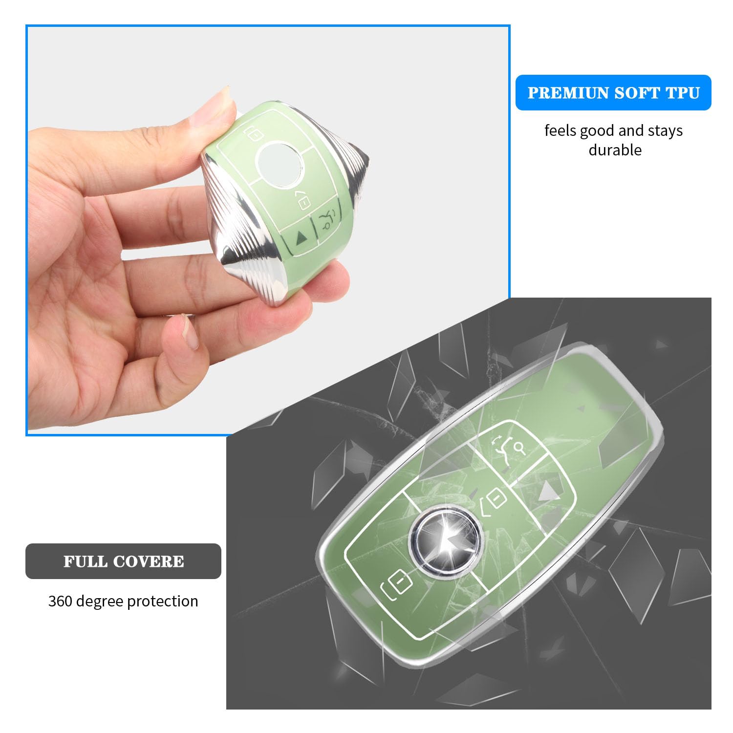 Qbuc For Mercedes Benz Key Fob Cover With Keychain,Compatible With C E R S G S Cls Clk Glc Ml Gle Gls Sl Slr Mclaren Amg Key (Gr