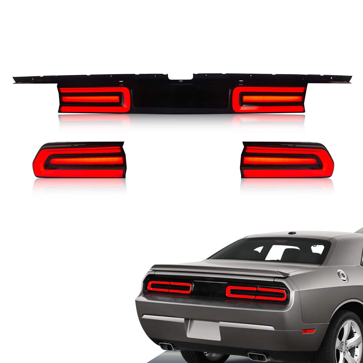 Vland Led Tail Lights Compatible With Dodge Challenger Coupe 2008-2014 3Rd Gen Pre Facelift Rear Lamp Assembly W/Sequential Red Turn Signal, Smoke/Tinted Lens