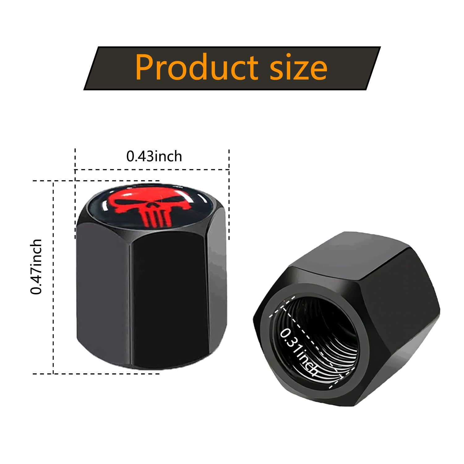 Zkfar Pack-4 Skull Car Wheel Tire Valve Stem Caps, Anti-Theft Tire Air Valve Caps, Airtight Dust Proof Covers (Black)