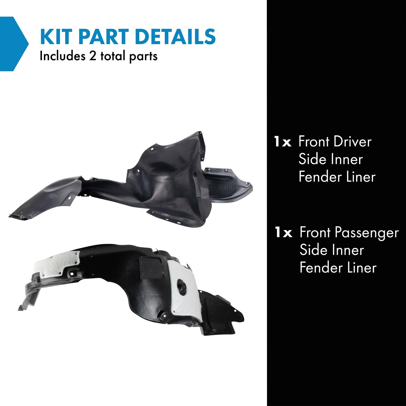 Trq Front Inner Fender Liner Set Compatible With 2012-2014 Volkswagen Jetta Vw1248120 Vw1249122