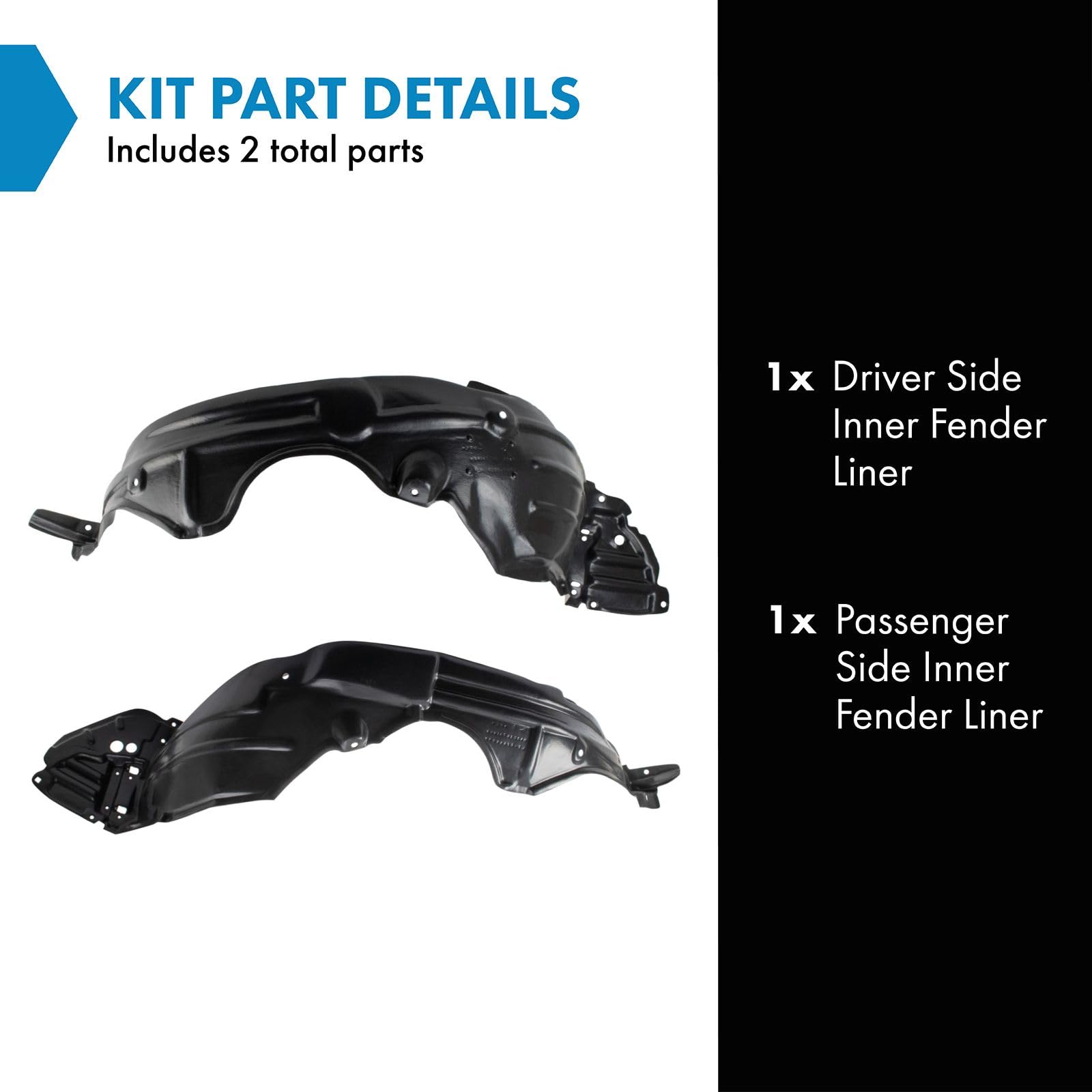 Trq Inner Fender Liner Set Compatible With 2012 Toyota Yaris To1249168 To1250120