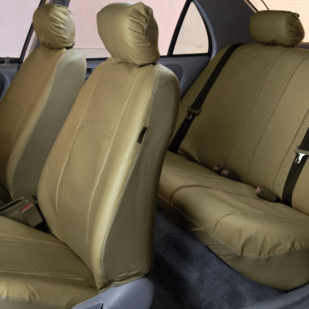 Fh Group Car Seat Cover Beige Full Set Deluxe Leatherette Protector Interior Accessories Universal Fit Full Set - Airbag Compati