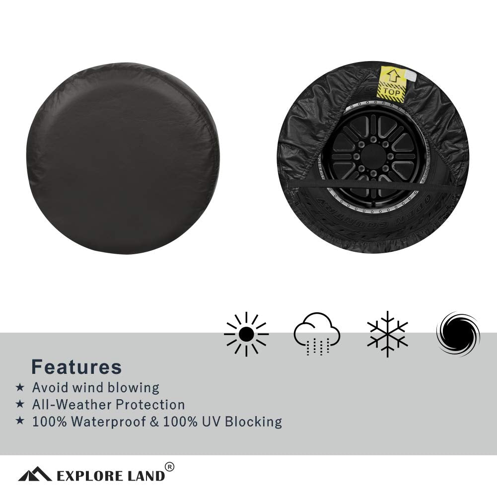 Explore Land 24-25.75 Inch Spare Tire Cover Fit Trailer, Rv, Suv, Truck, Tough Tire Wheel Soft Cover, Black (Fits Entire Wheel Size 24-25.75 Inch)