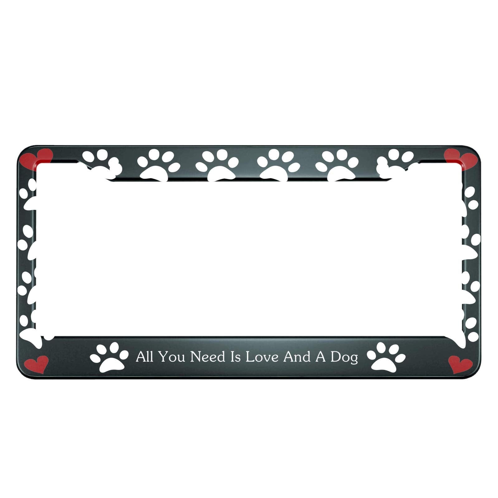 Hosnye All You Need Is Love And A Dog License Plate Frame Dog Cat Paw And Heart Metal License Plate Cover Front Plates Frames Car Tag Frame For Women Men Us Vehicles Standard