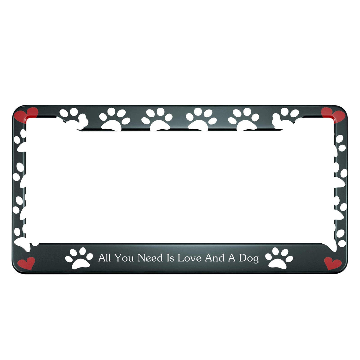 HOSNYE All You Need is Love and A Dog License Plate Frame Dog Cat Paw and Heart Metal License Plate Cover Front Plates Frames Ca