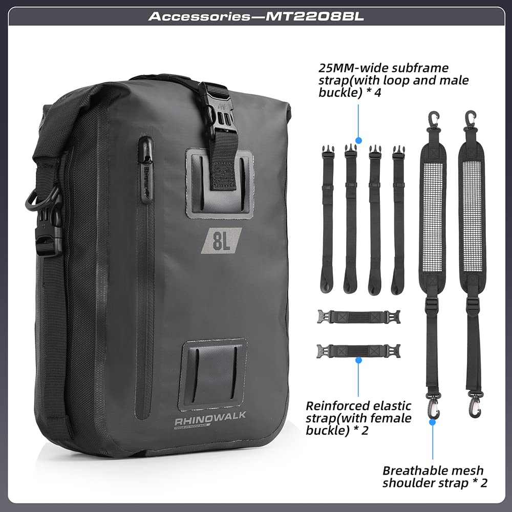 Rhinowalk Motorcycle Tail Bag Motorbike Side Bag 8L Full Waterproof Motor Saddle Pannier Bag Rear Rack Trunk Professional Motor