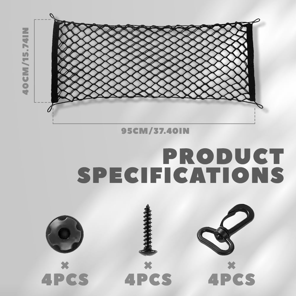 Lecctso Car Rear Cargo Net, Automotive Cargo Nets, Trunk Cargo Storage Net With Hooks, 35.4'X 15.75' Adjustable Elastic Storage Organizer Net, Car Accessories Trunk Organizer Universal Fit Suv, Car