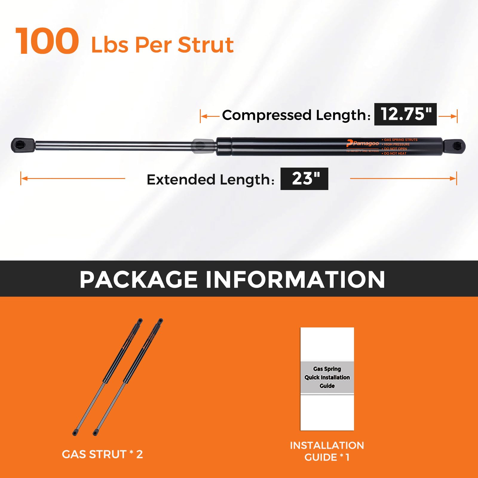 Pamagoo 23 Inch 100 Lbs Strut,2Pack Se230P100 Gas Prop Shock, 23'' Per Prop Shock Lift For Tonneau Cover Shed Window Camper Shel