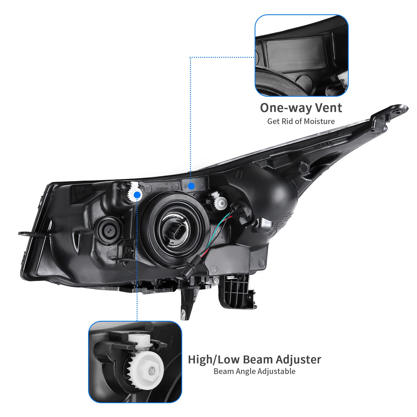 Dwvo Headlight Assembly Compatible With 2011 2012 2013 2014 2015/11 12 13 14 15 Chevy Chevrolet Cruze, 2016 Chevy Cruze Limited