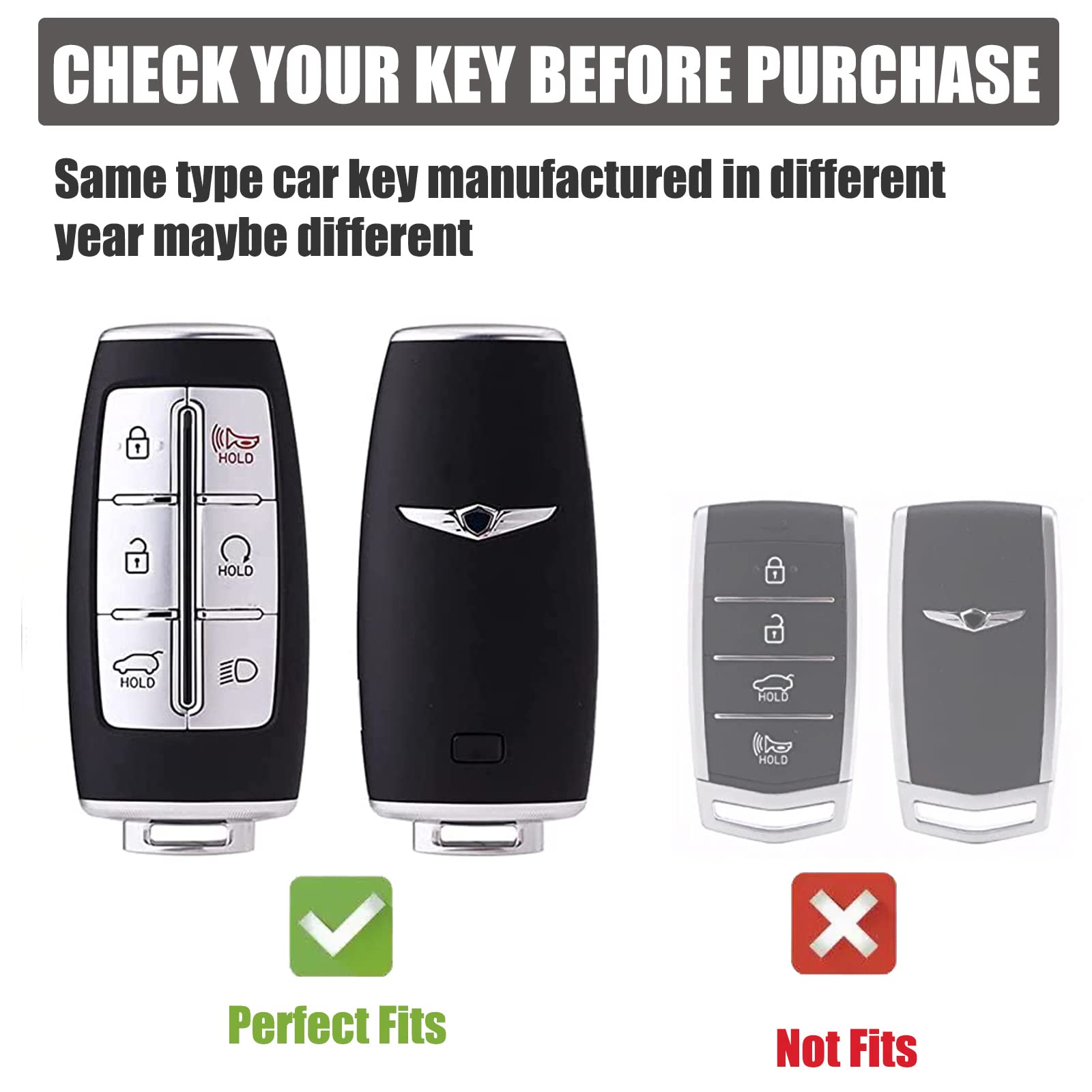 Gematay For Hyundai Key Fob Cover With Keychain Lanyard, Key Fob Protector Shell Compatible With Hyundai Genesis G80 Gv80 6 Butt