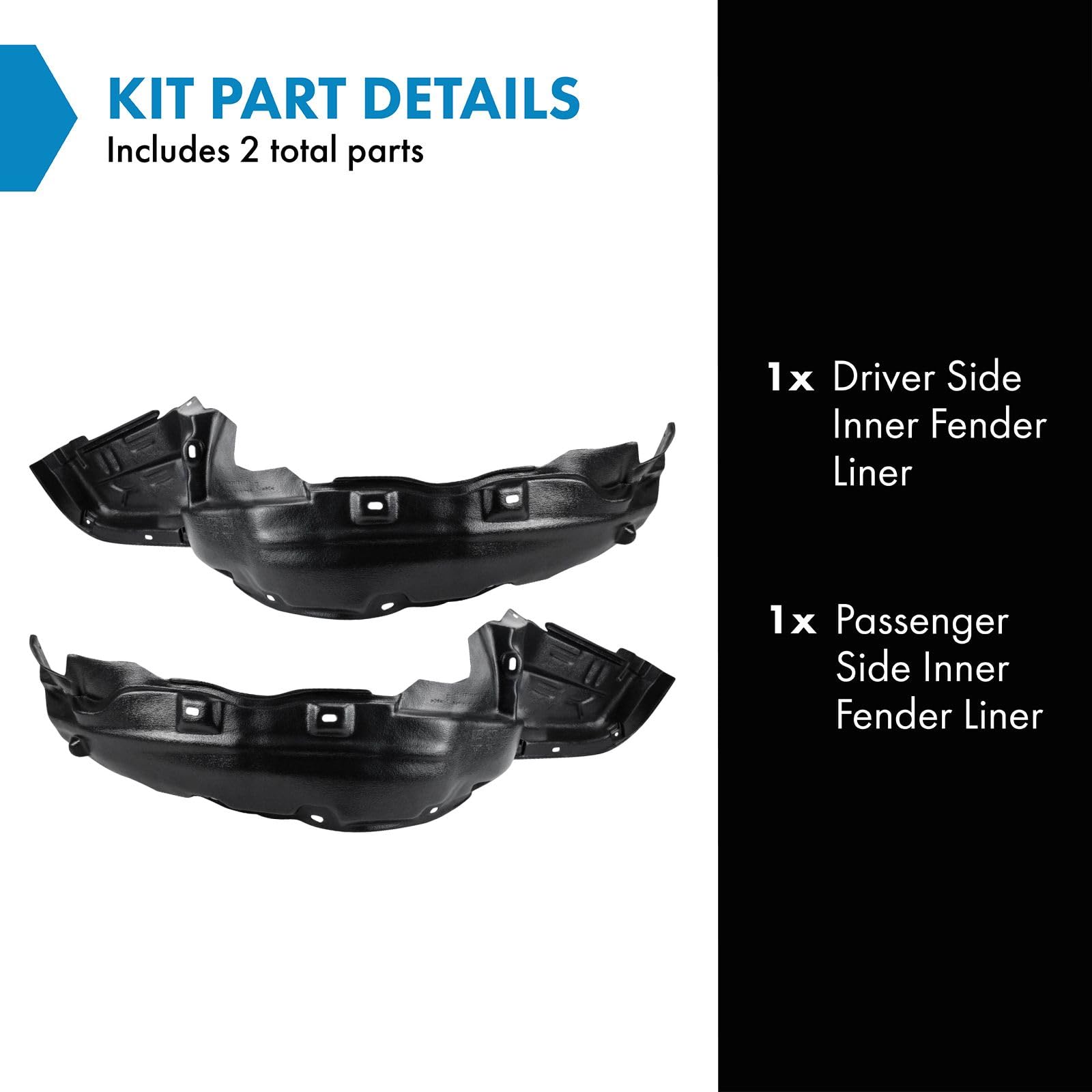 Trq Inner Fender Liner Set Compatible With 1992-1996 Honda Prelude Ho1248104 Ho1249104