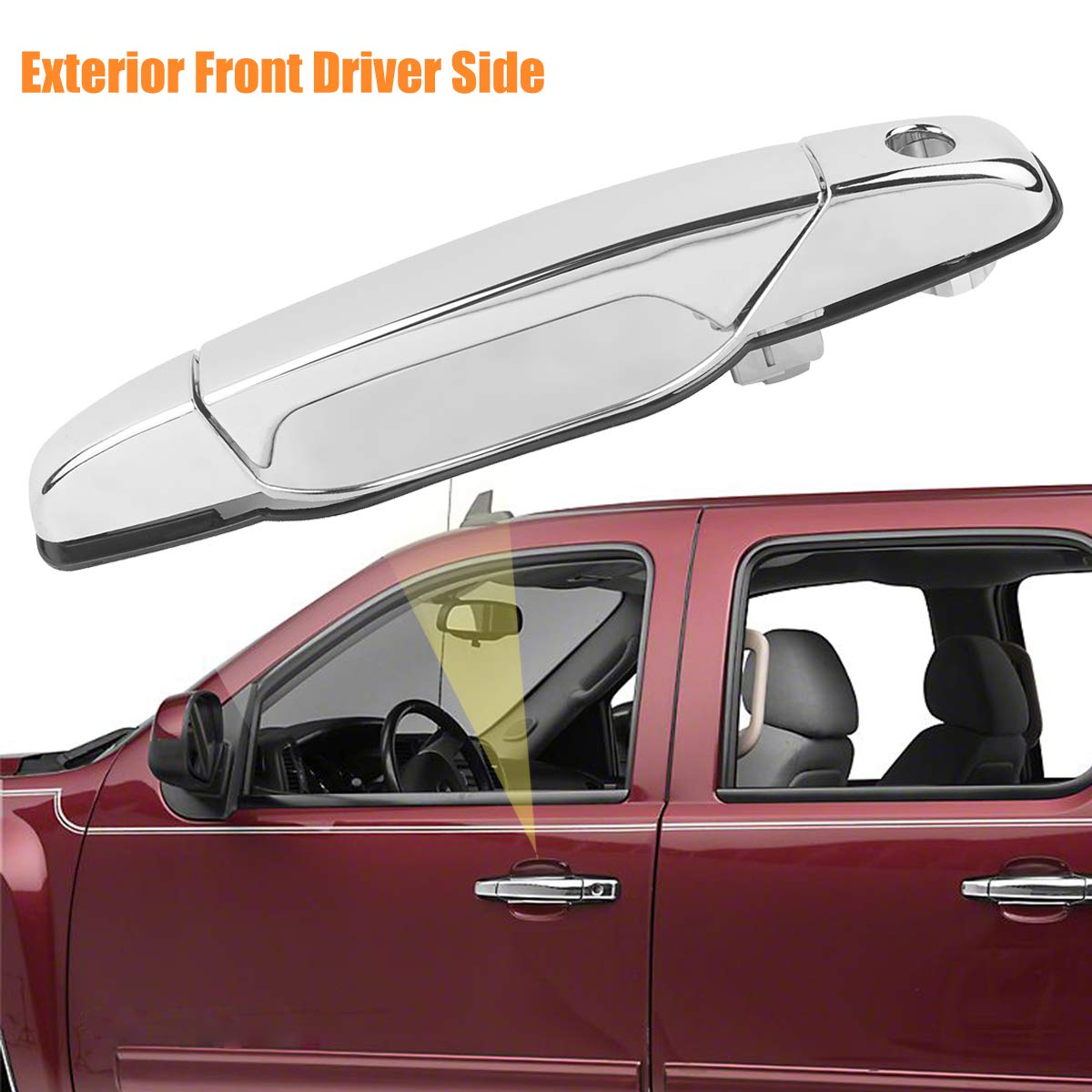 Npauto Exterior Door Handle Front Left Driver Side Replacement For 07 08 09 10 11 12 13 Chevy Silverado 1500 2500, Avalanche, Suburban, Tahoe, Cadillac Escalade, Gmc Sierra, Yukon Xl, 80546, Chrome