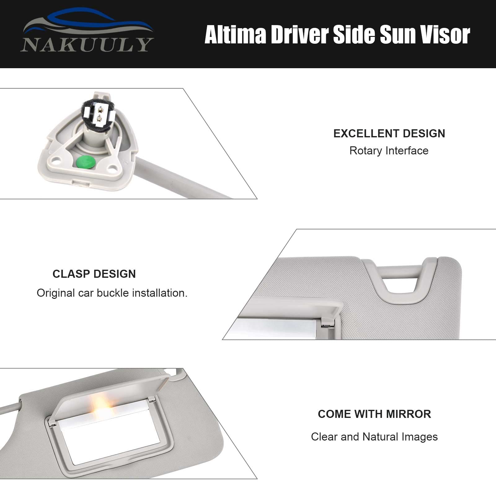 Nakuuly Right Passenger Side Sun Visor Gray With Light, Without Sunroof Compatible With Nissan Altima 2013 2014 2015 2016 2017 2018, Replaces # 96400-3Ta2A