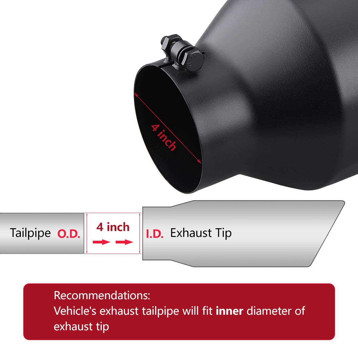 LCGP 4'' inlet to 7'' outlet 18'' Long Universal Diesel Truck Exhaust Tip,Stainless Steel, Black Powder Coated, Bolt-On Tailtip