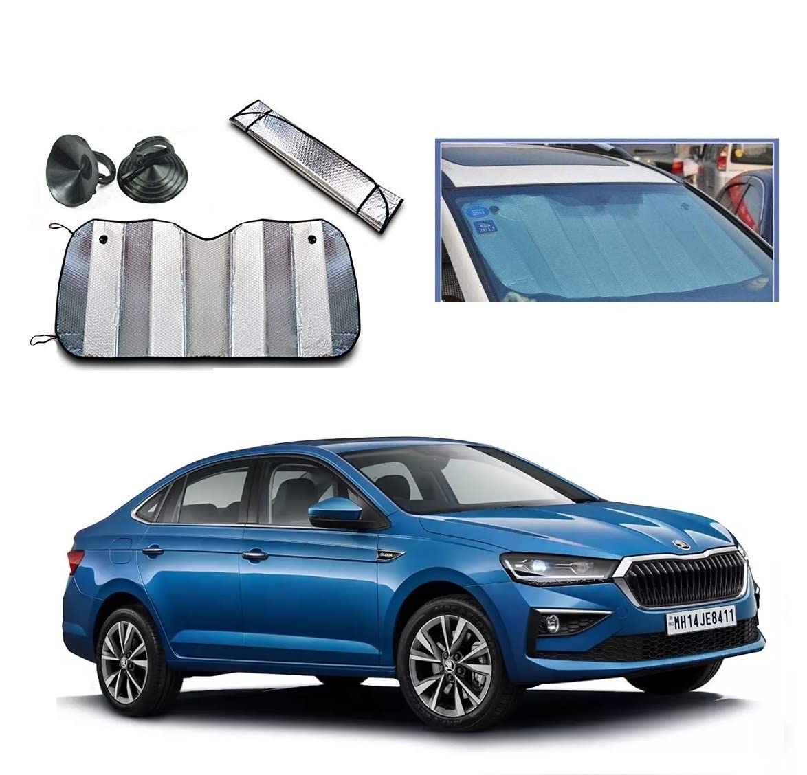 Auto Addict Aluminium Foil Foldable Car Sunshades for Front/Rear Windshield 1pc for Skoda SLAVIA