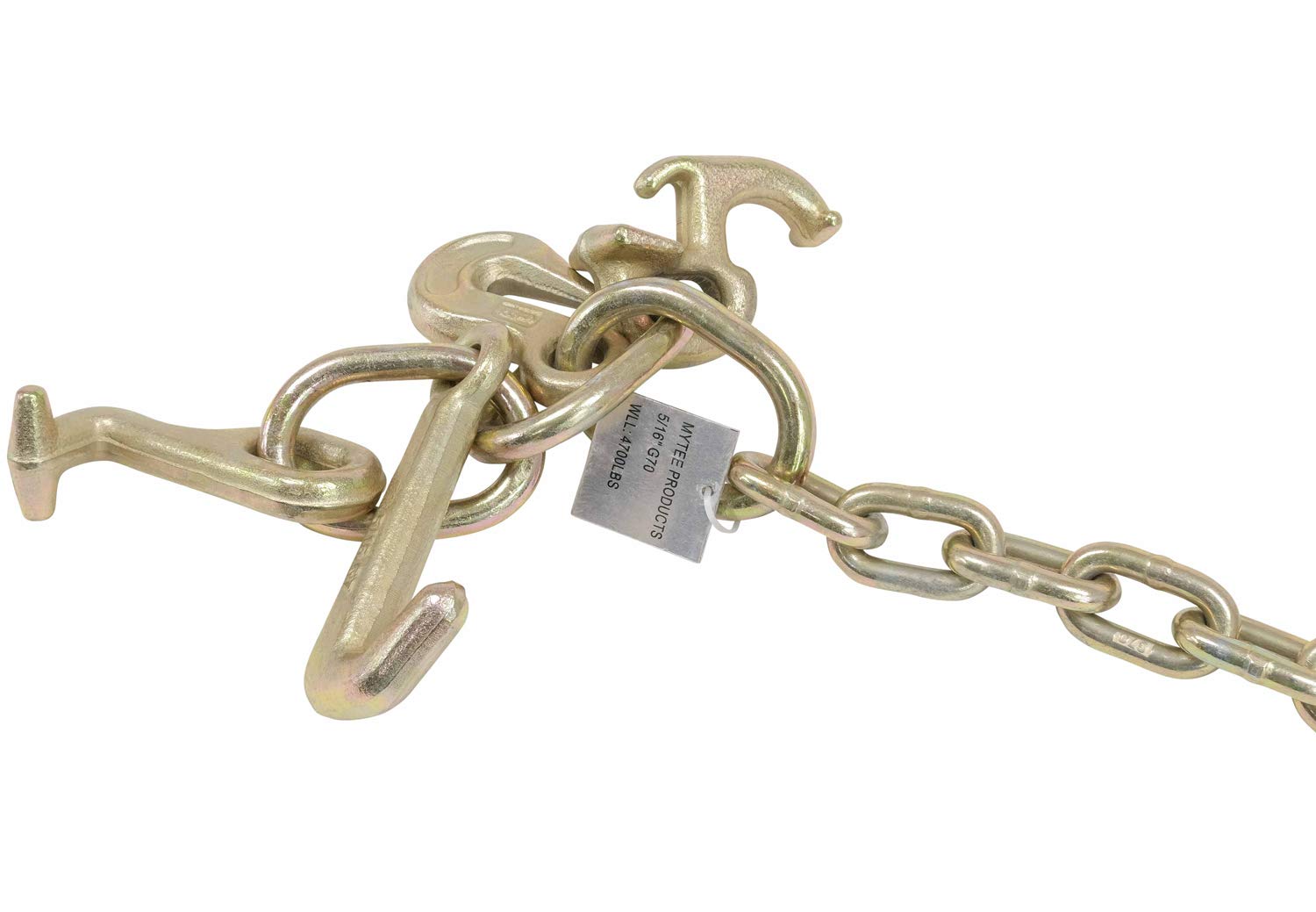 Mytee Products 4 Pack 5/16''X10' Leg G70 15'' Long Shank J Hook Tow Chain W/Rtj Cluster Hook & Grab Hook - 4700 Lbs Wll Heavy Du
