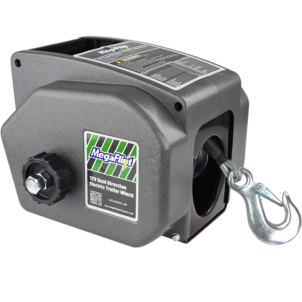 Megaflint Trailer Winch,Reversible Electric Winch, for Boats up to 6000 lbs.12V DC,Power-in, Power-Out, and Freewheel Operations