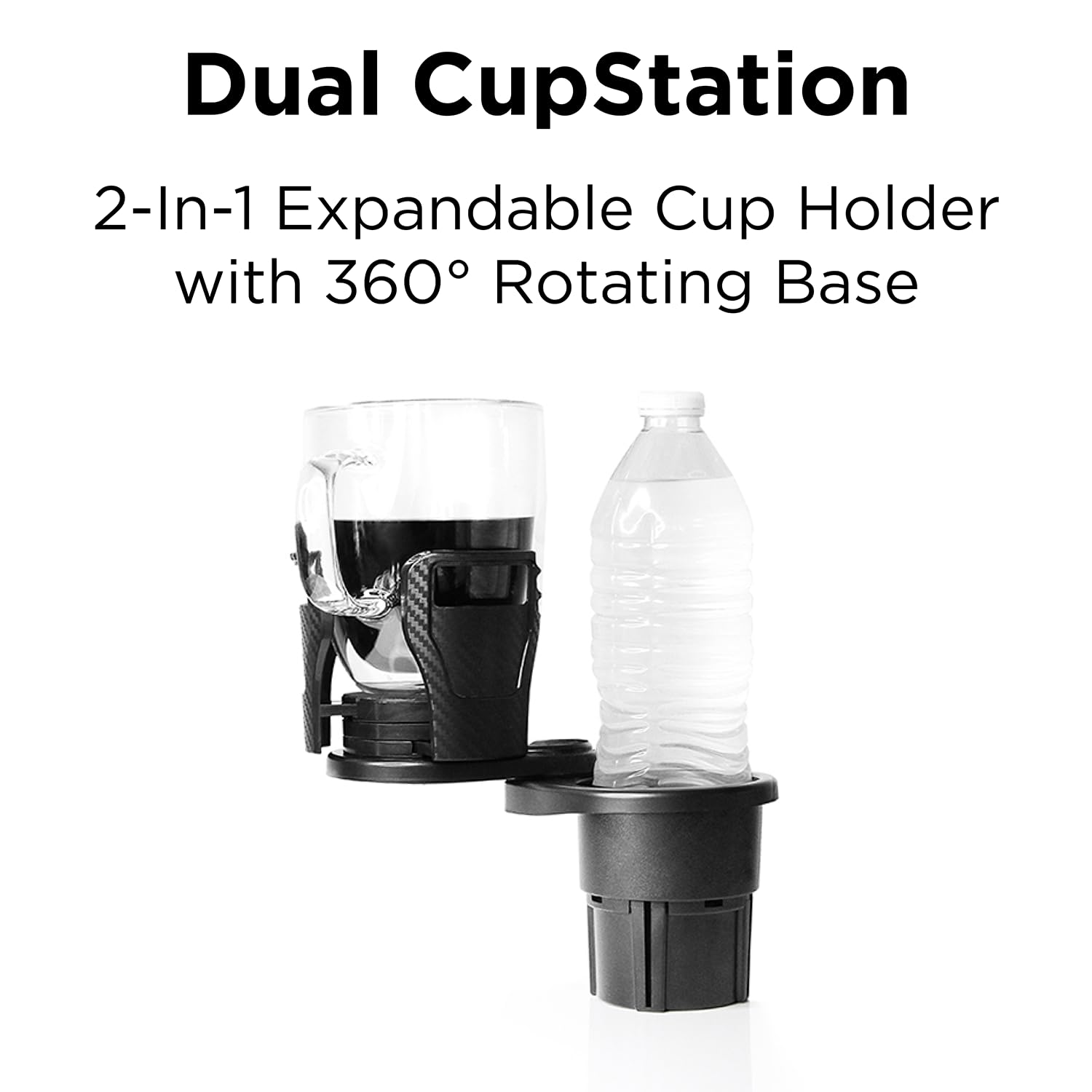 Limitless Dual CupStation - 2-in-1 Expandable Cup Holder with 360 Rotating Base - Black