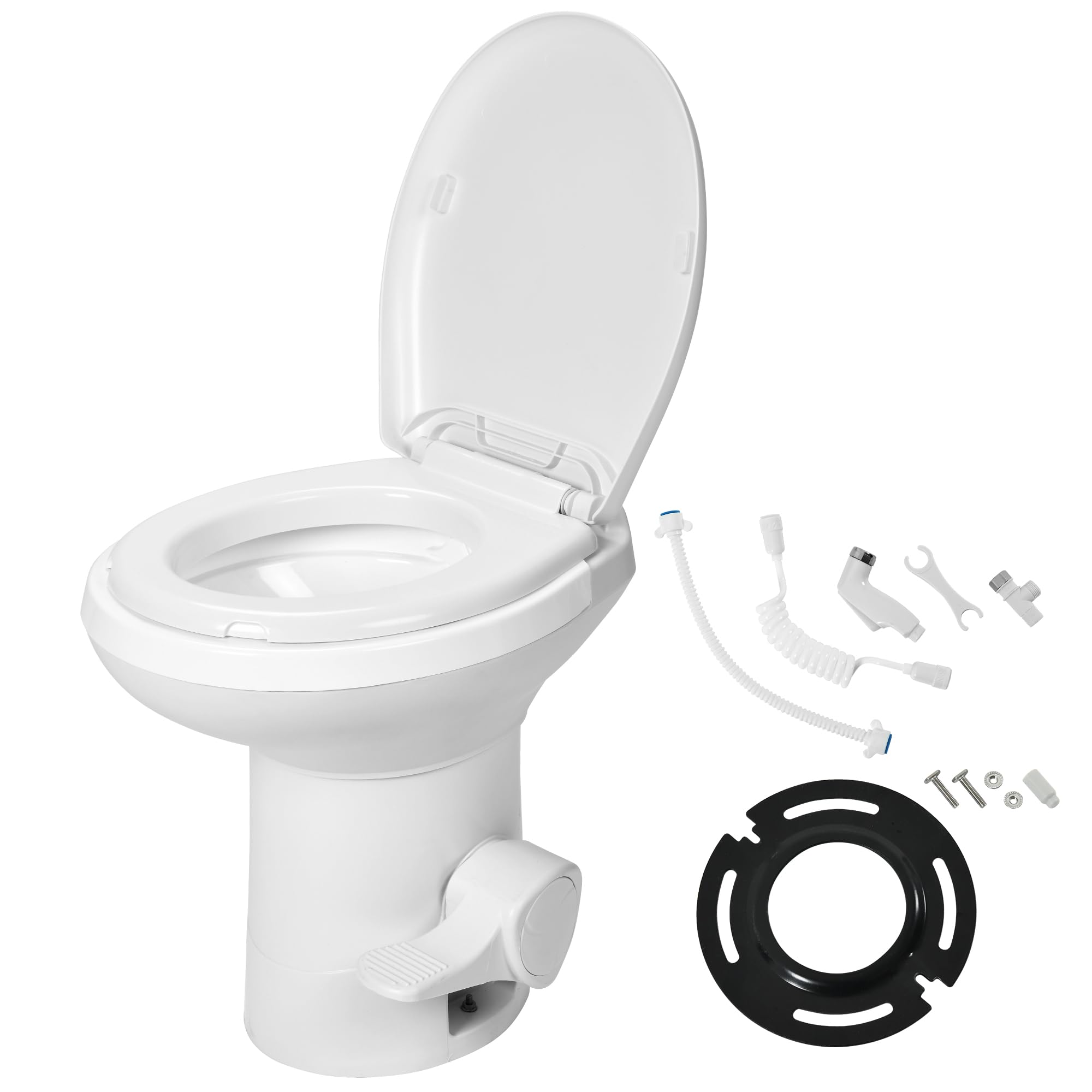 YITAMOTOR RV Toilet, High Profile Gravity Flush Toilet with Hand Sprayer, Pedal Flush for Car Travel Motorhome Caravan