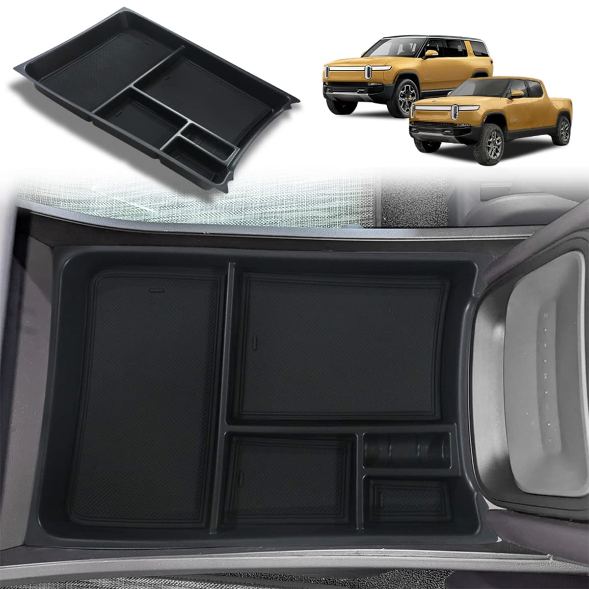 Bestevmod For Rivian R1T & Rivian R1S Lower Center Console Organizer Tray Interior Accessories Storage Box Abs Material With Pvc