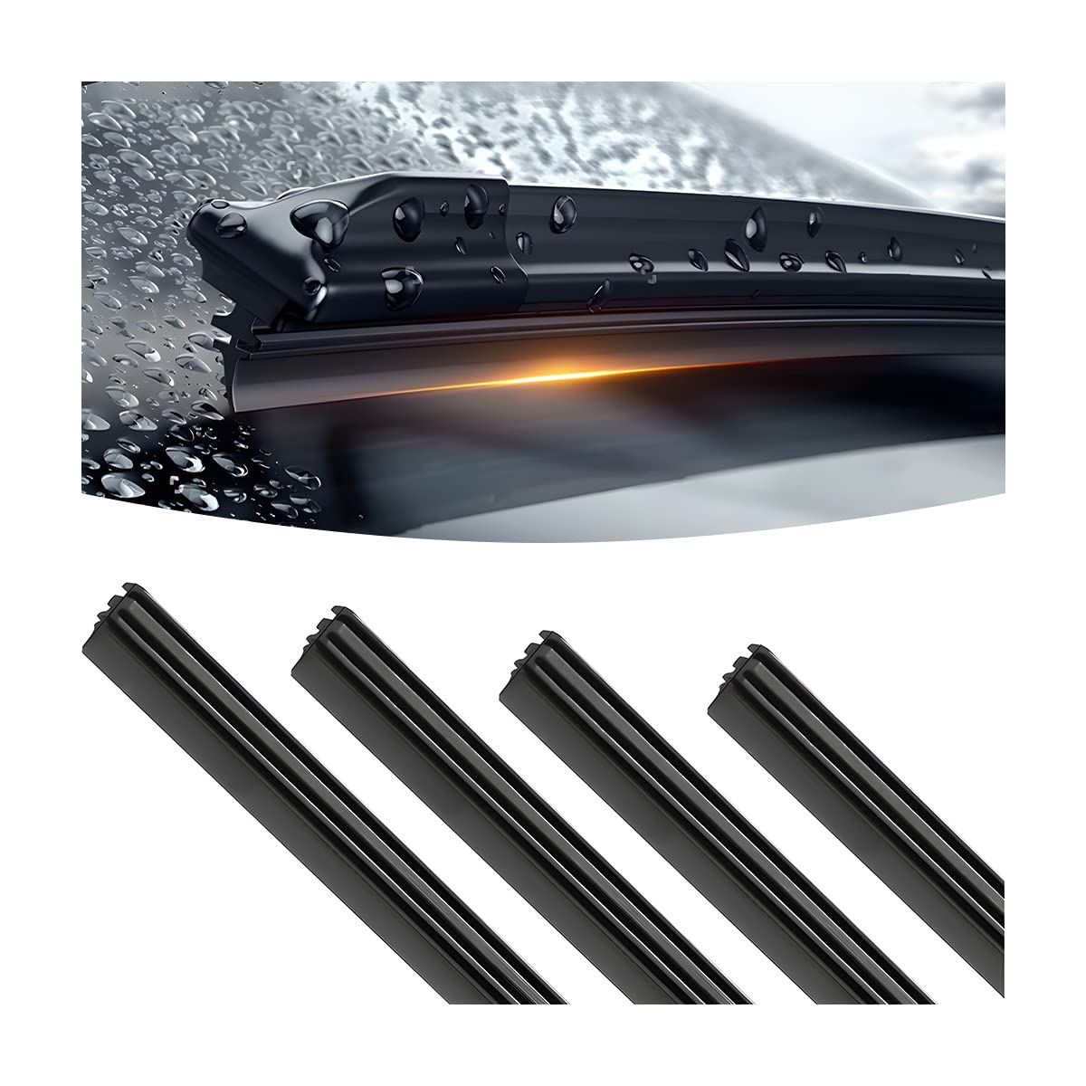 4Pcs Car Windshield Wiper Blade Strips, Diy Silicone Car Frameless Window Boneless Replacement, Auto Adjustable Insert Rubber Wi