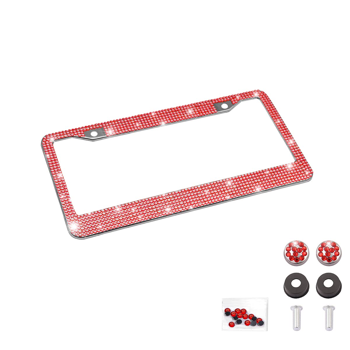 Bling Car License Plate Frame, Handcrafted Crystal Stainless Steel License Plate Frame, Sparkly, Durable, Universal Fit, Car Acc