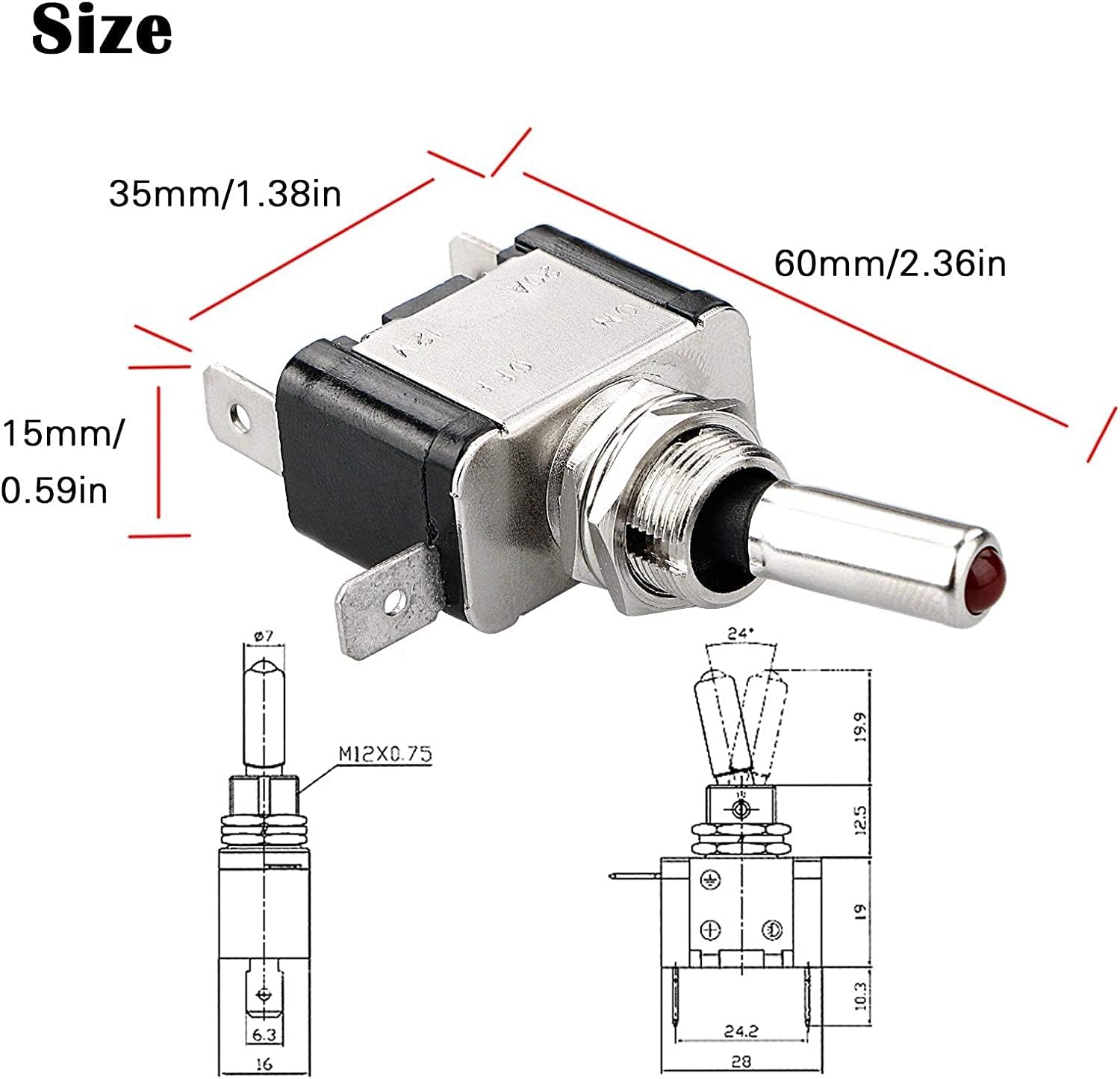 12V Led Toggle Switch, Waterproof Spst 20A On/Off Lighted Rocker Toggle Switch For Car Marine Rv Vehicles Truck Boat Dash Auto (5Pcs)