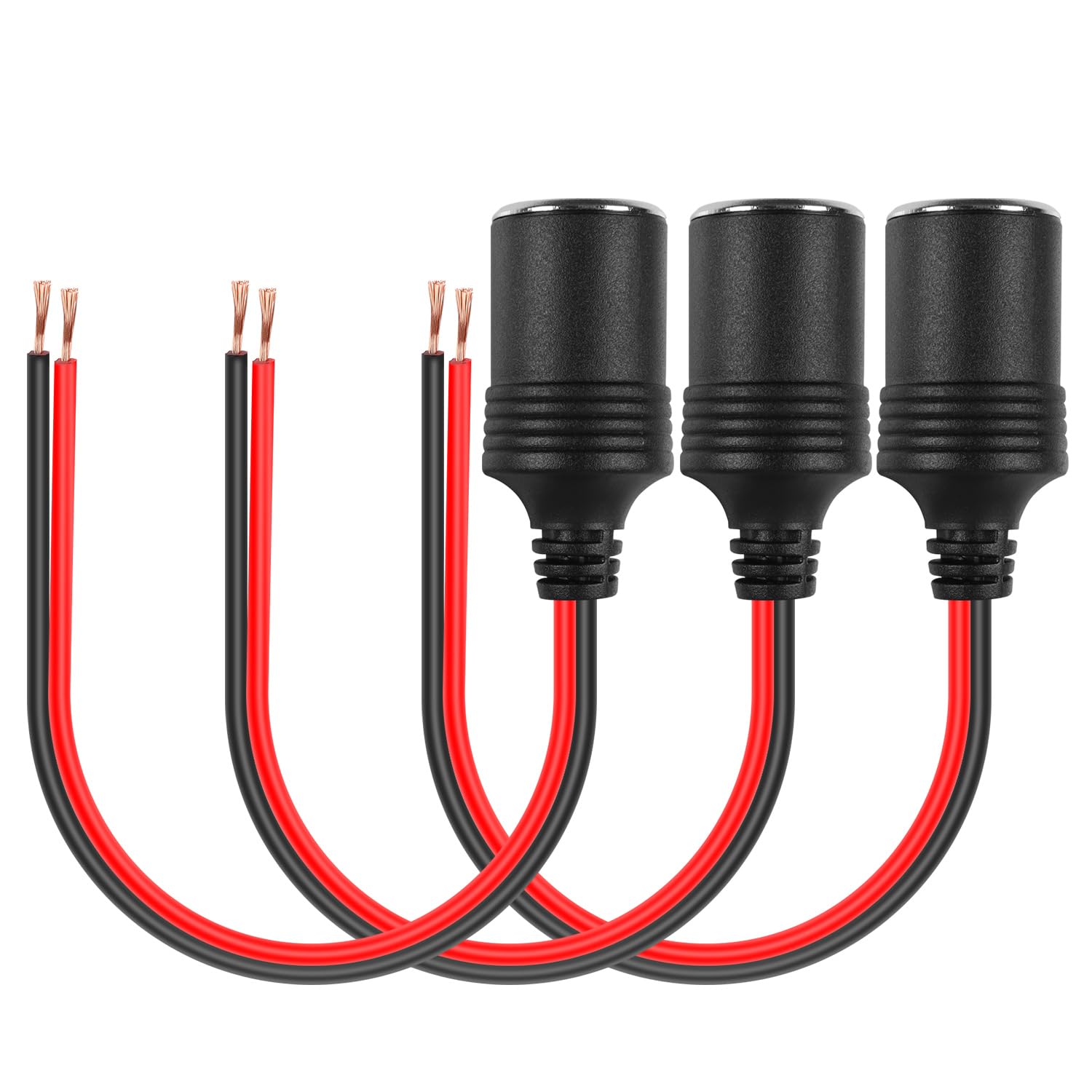 Hatmini 3 Pcs 18Awg Female Car Cigarette Lighter Socket With Bare Wire Open End Cable,1Ft 12/24V Car Charger Power Cigarette Lig