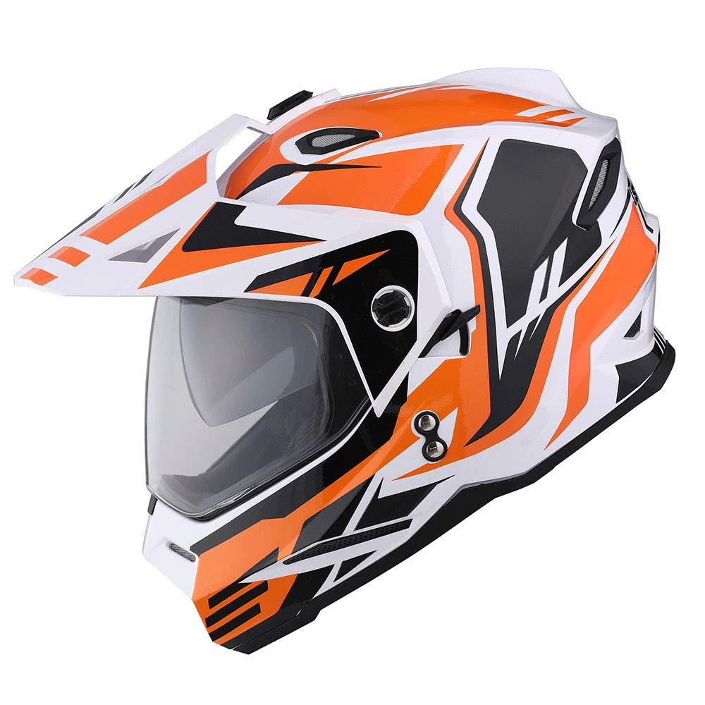 1Storm Dual Sport Motorcycle Motocross Off Road Full Face Helmet Dual Visor Storm Force Orange + Motorcycle Bluetooth Headset