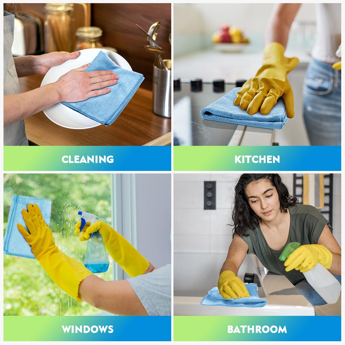 Homexcel Blue Microfiber Cleaning Cloth 12 Pack, 12.5 X 12.5 Inch Microfiber Towels For Cars, Ultra Absorbent Car Washing Cloth,