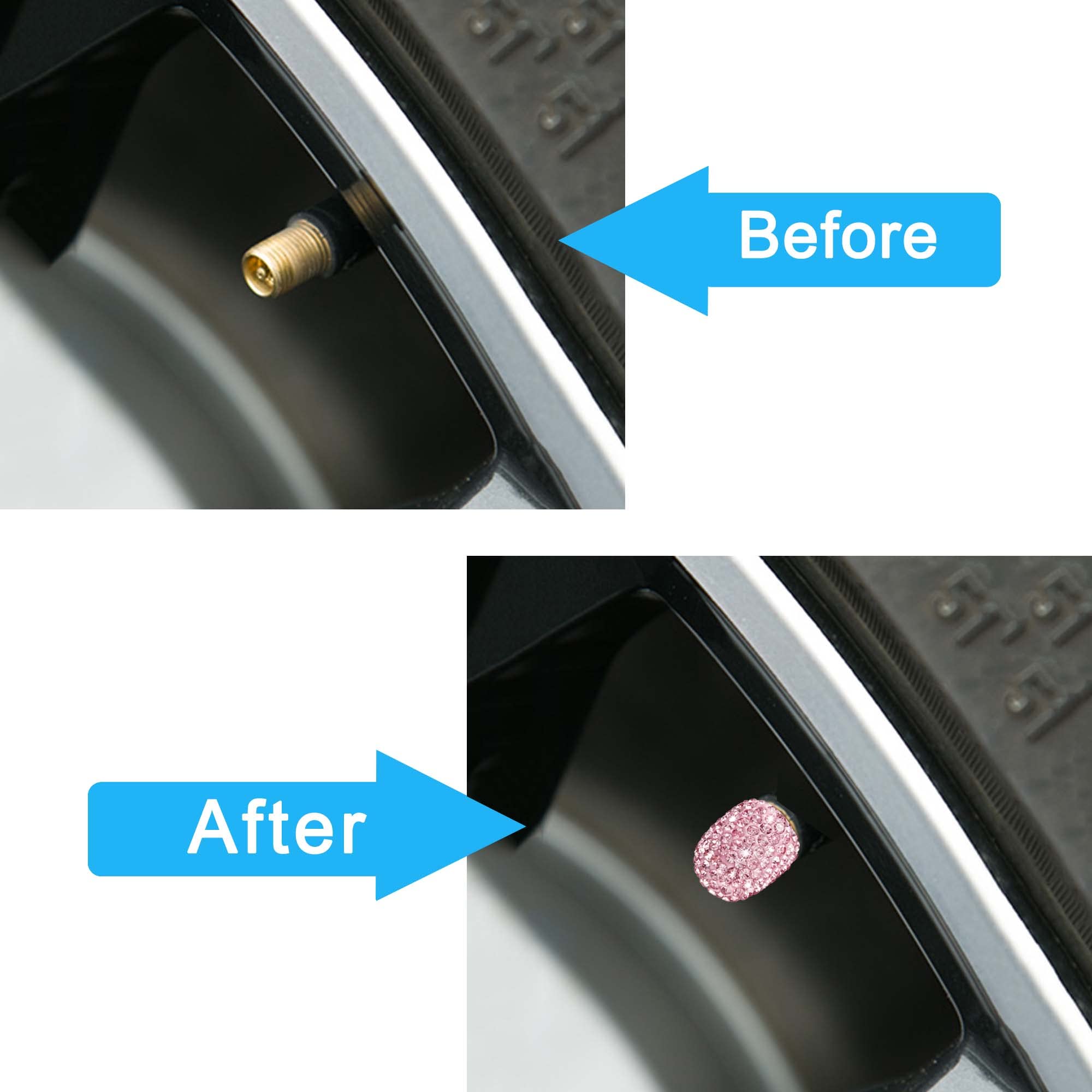 Winka Valve Stem Caps 4 Pack Handmade Rhinestone Universal Car Tire Valve Caps Dustproof And Waterproof Bling Car Accessories Pink