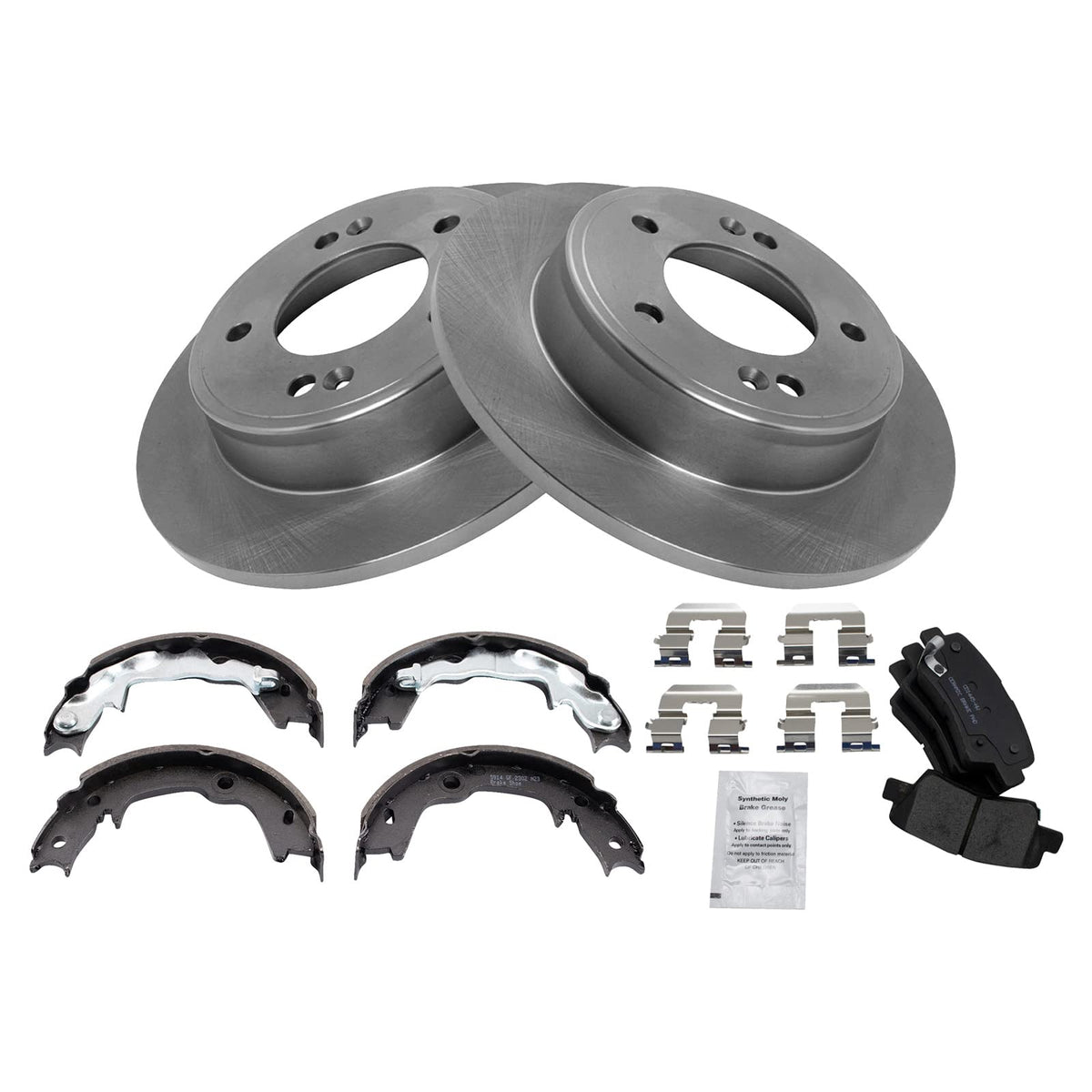 Trq Rear Brake Pad & Rotor Kit Brake Pads Brake Rotor Parking Brake Shoe Set Ceramic Compatible With 2012-2013 Hyundai Veloster