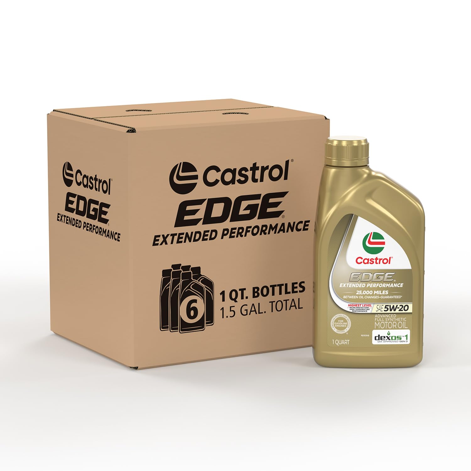 Castrol Edge Extended Performance 5W-20 Motor Oil 1 Quart, Pack of 6