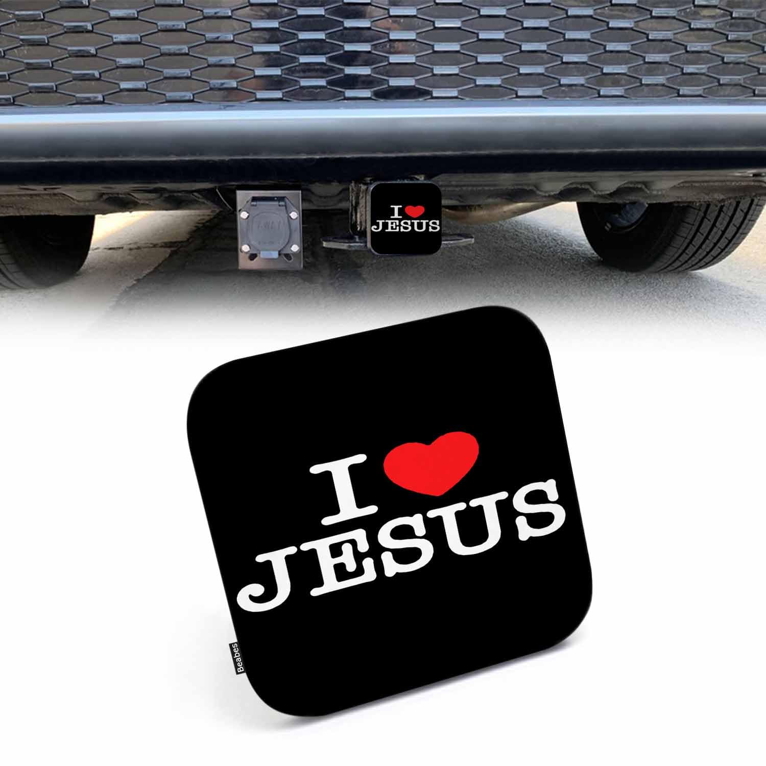 Beabes I Love Jesus Hitch Cover - Heart Bible Quote Christian Verse Rubber Trailer Plug Cap - Fits 2 Inch Receivers for Pickups,