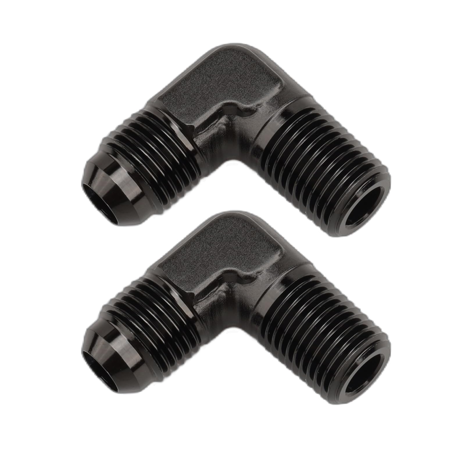 Ac Performance 90 Degree Elbow -8 An Male To 3/8'' Npt Male Fitting Adapter Connector Aluminum Black, Pack Of 2