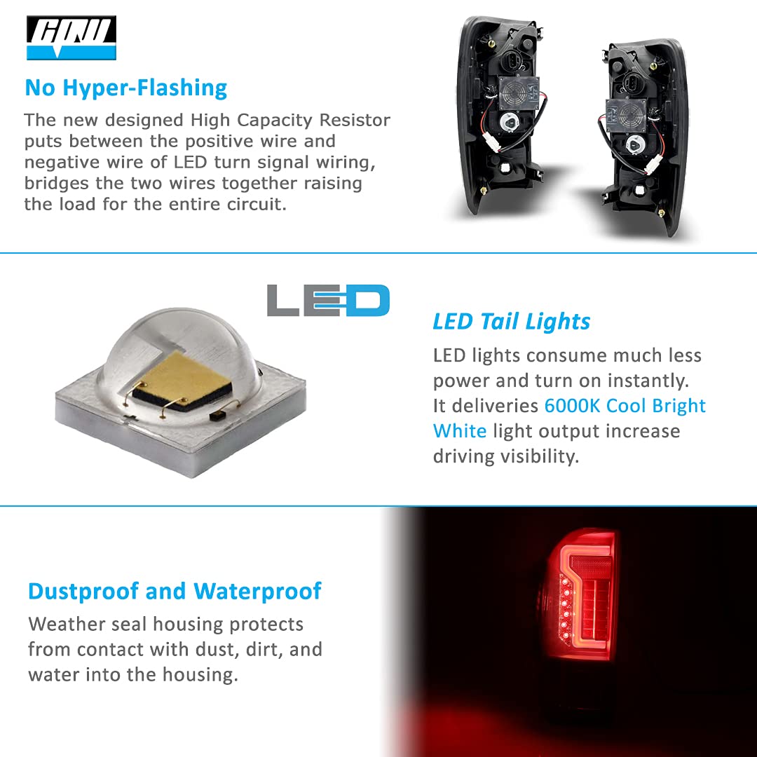 Cpw Tail Lights Compatible With [2016 2017 2018 2019 2020 2021 2022 2023 Toyota Tacoma] Led Tube Bar Tail Lights (Black/Smoke Le