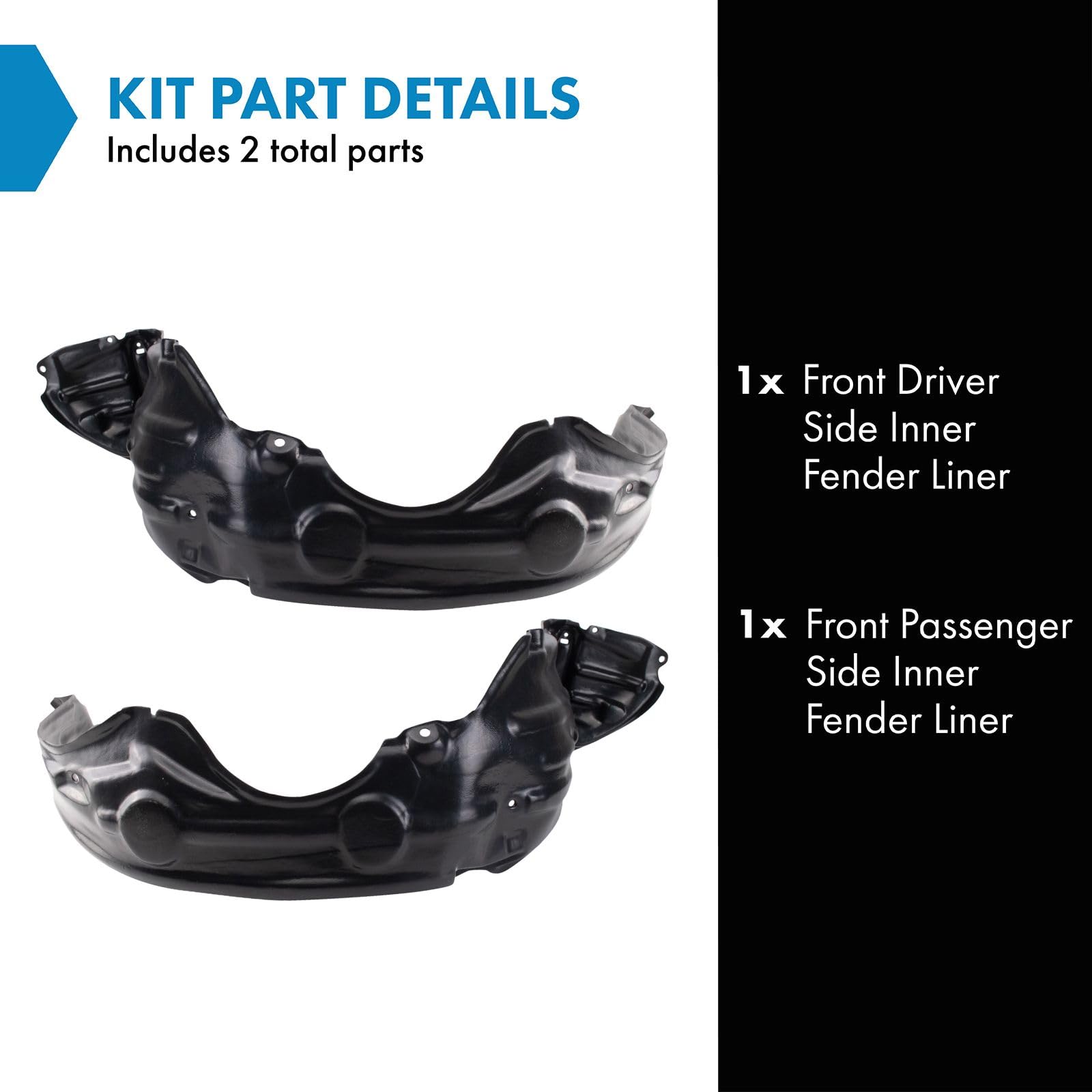 Trq Front Inner Fender Liner Set Compatible With 2008-2014 Scion Xd Sc1248107 Sc1249107