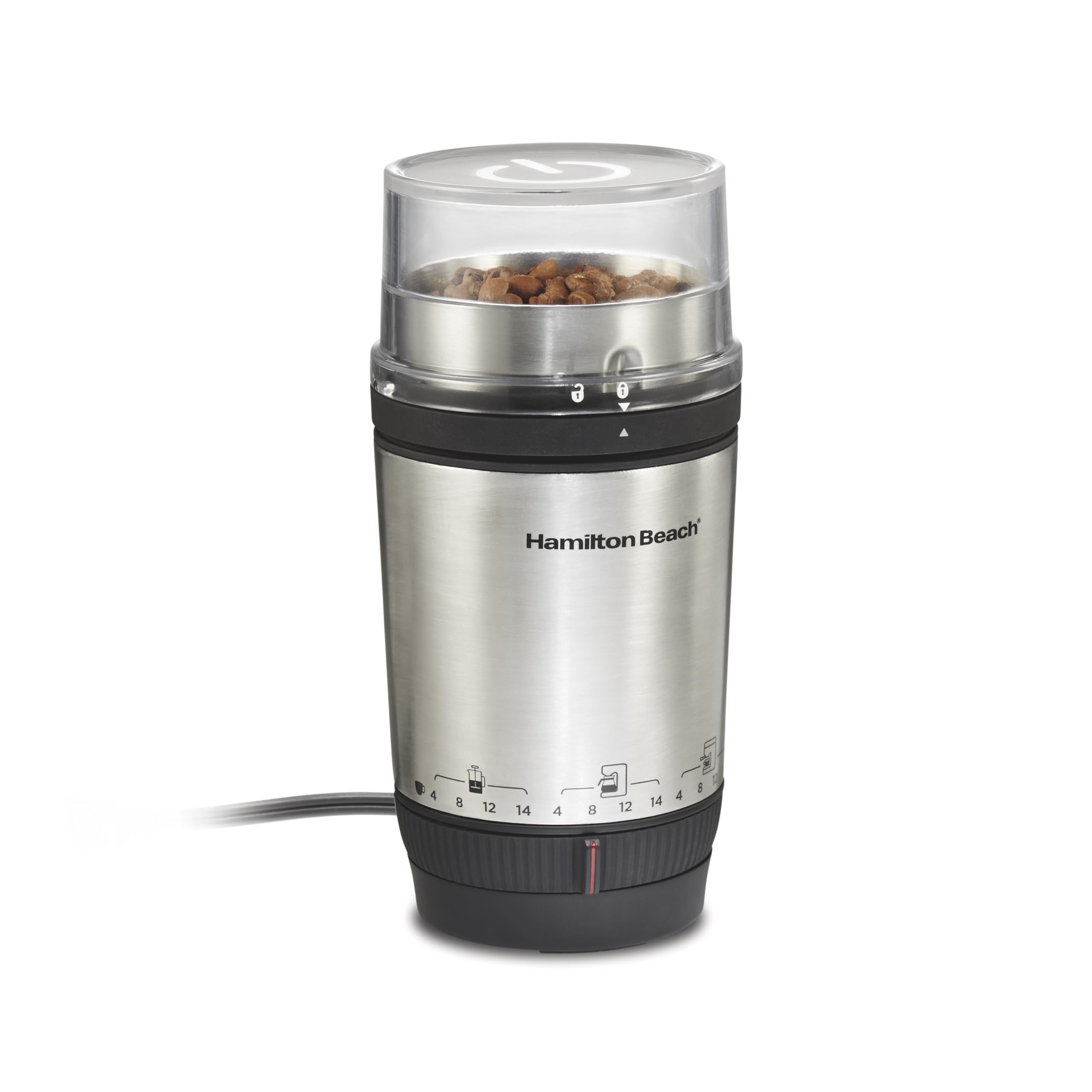 Hamilton Beach Custom Grind Electric Coffee Grinder For 4-14 Cups, One-Press Hand-Free Operation With Auto Shutoff, Removable Gr