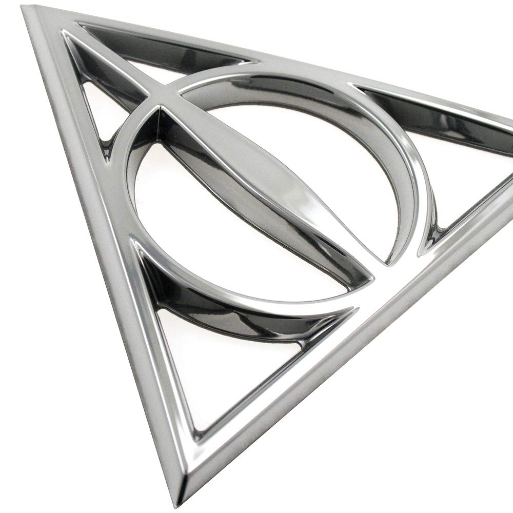 Fan Emblems Deathly Hallows Car Emblem - Harry Potter Symbol 3D Auto Badge - Color: Chrome - Size: 3.7 X 3.2 X 0.2 Inches - Offi