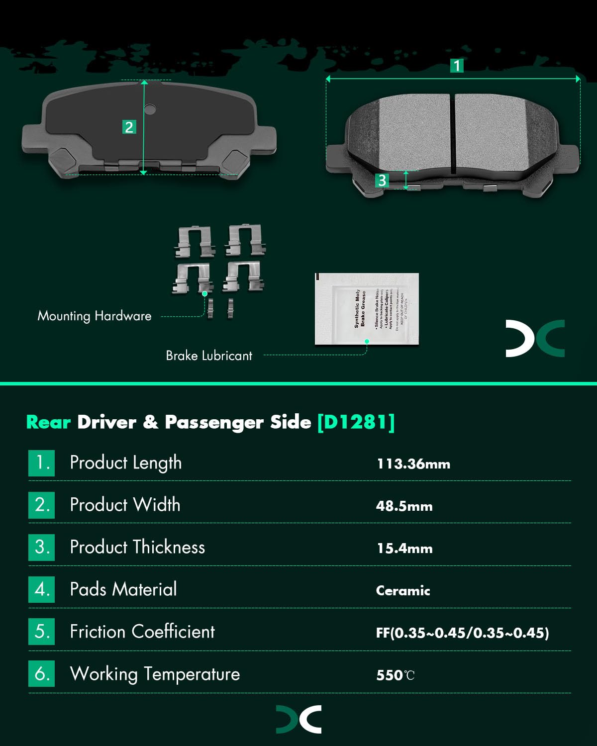Scitoo D1281 Rear Ceramic Brake Pads Sets Fit For Acura Mdx 2007-2013,For Acura Zdx 2010-2013,For Honda Odyssey 2011-2017,For Ho