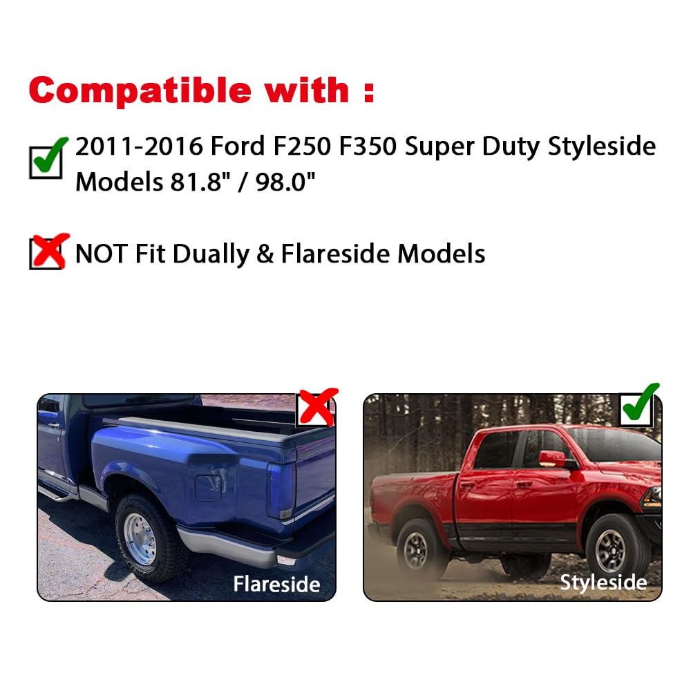 G-PLUS Fender Flares 4pcs Smooth Riveted Style for Ford F250 F350 2011-2016, Black Polypropylene, Fits 81.8" / 98.0