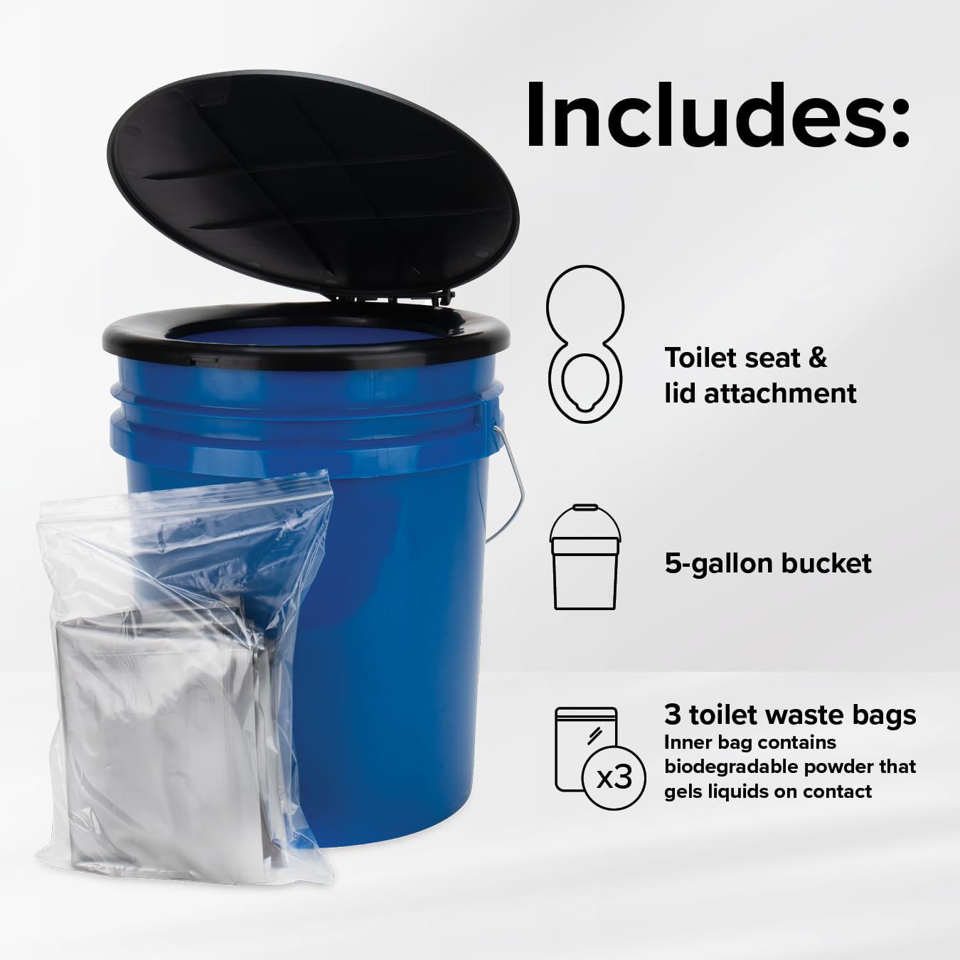 Camco Portable Toilet Bucket - Features 3 Bag Liners for Easy Clean Up & Attached Carry Handle - Includes Seat and Lid Attachmen