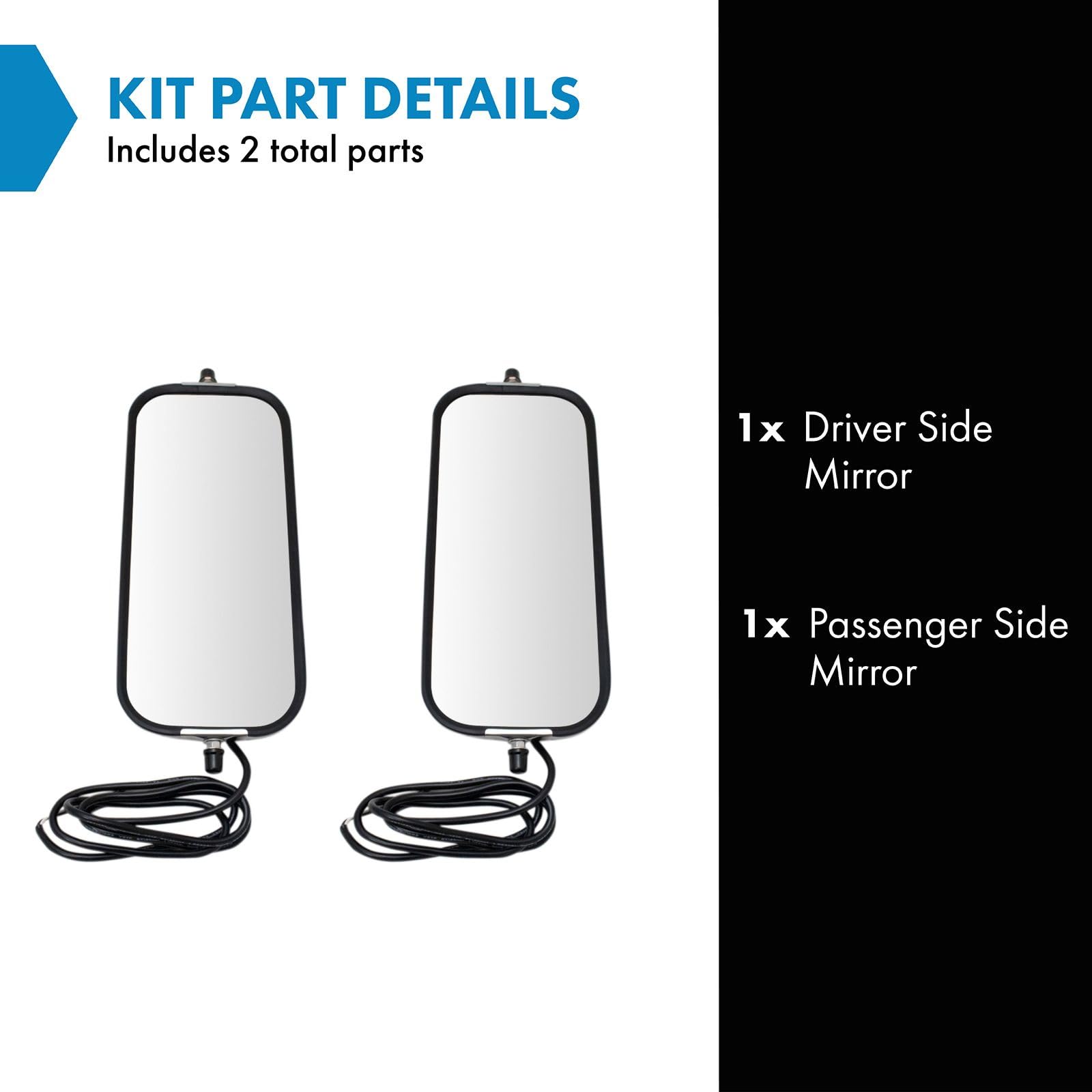 Trq 16'' X 7'' Stainless Steel West Coast Mirror Pair Peak Back Heated Compatible With Hd Truck