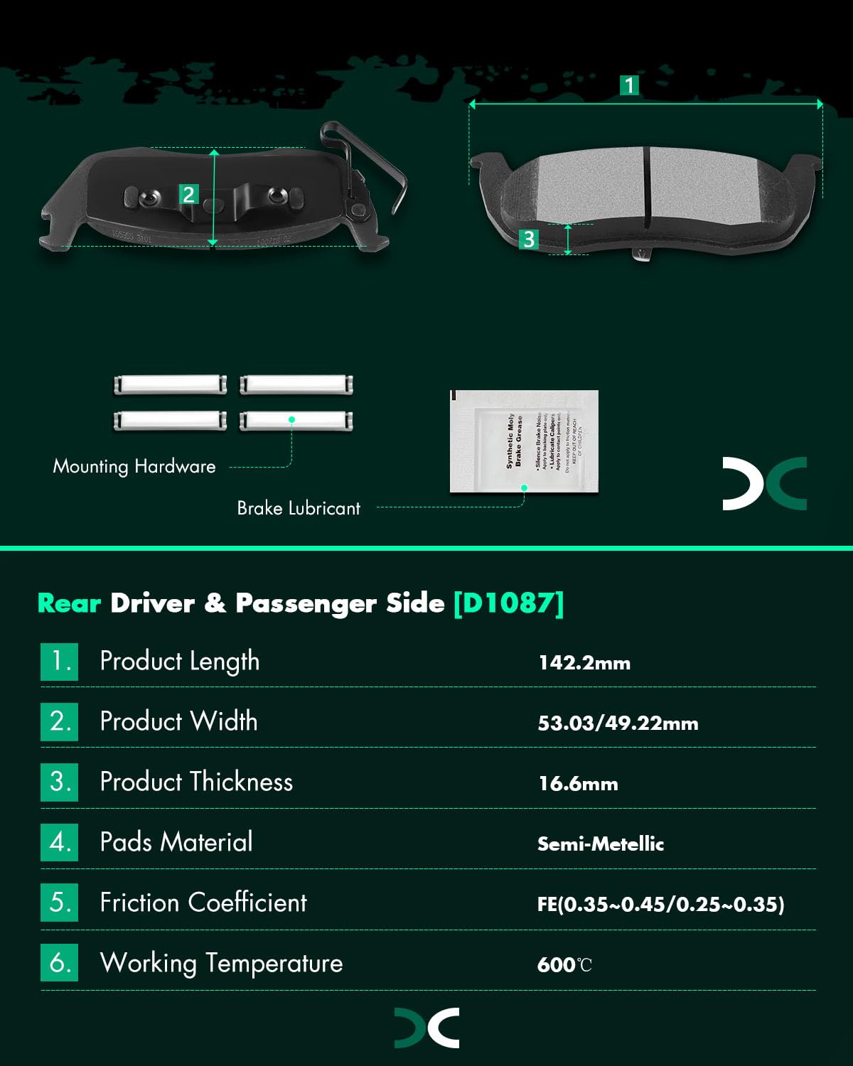 Scitoo D1087 Rear Semi-Metal Brake Pads Sets Fit For Jeep Commander 2006-2010,For Jeep Grand Cherokee 2005-2010